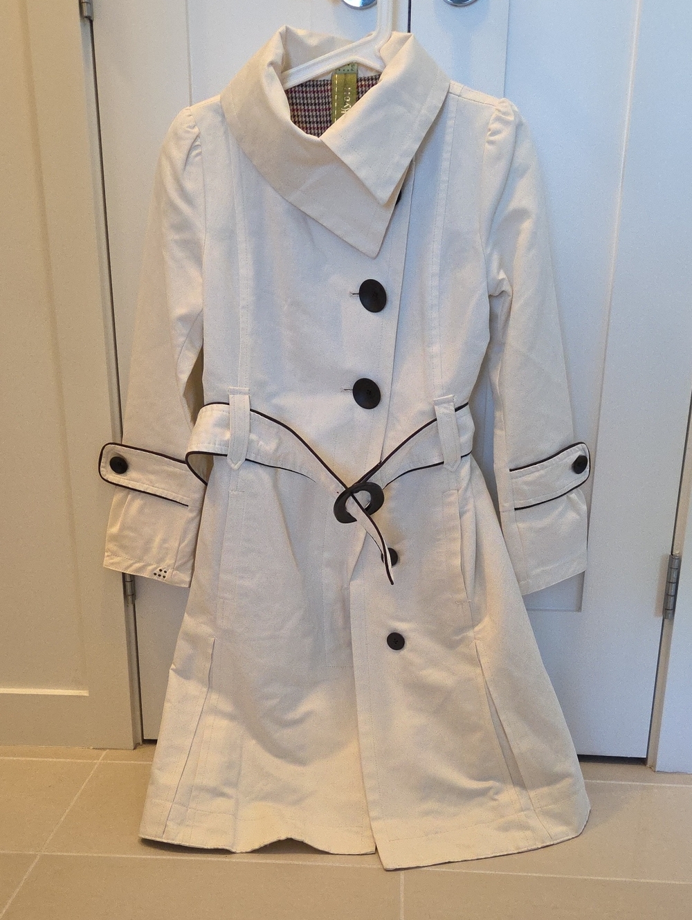 Soia & Kyo Cream Trench Coat with Black Trim